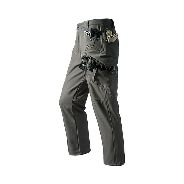 FRSASU Salopette Imperméable en Molleton pour Homme, Décontractée, Chaude, Épaissie, Pantalon de Travail à Multiples Poches, Coquille Souple, Randonnée, Plein Air, Gris