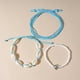 thumbnail image 2 of Pulsera tejida con cuentas de arroz blanco hecha a mano con cordón azul de concha y tortuga tejida para mujer, 2 of 6