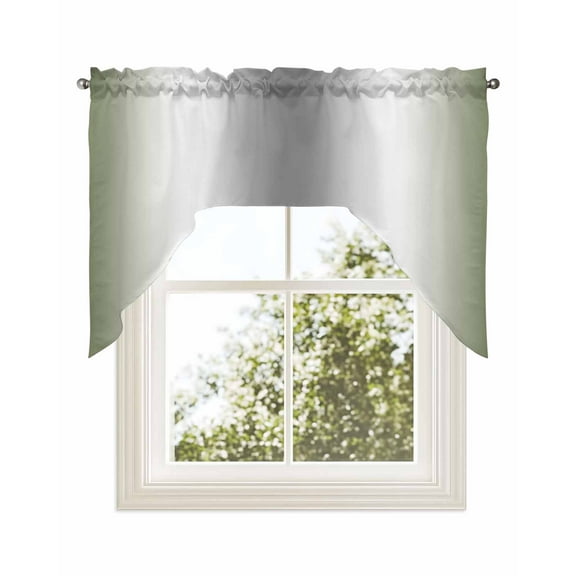 Green Grey Kitchen Curtains Swag Valance for Windows/Bathroom/Cafe, Gray Farmhouse Modern Rustic Rod Pocket Drape Panel Swag Curtains Valance for Bedroom/Living Room 56"x36"