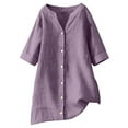 thumbnail image 4 of Button Down Shirts Summer 3/4 Sleeve Boho Tops Business Casual Blouse Loose Fit Blouses Business Casual Outfits Cotton Button Up Shirt Dressy Casual Loose Floral Tees Shirt Blouse Purple XL, 4 of 9