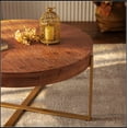 thumbnail image 6 of 33.86"Modern Retro Splicing Round Coffee Table,Fir Wood Table Top with Gold Cross Legs Base(Same SKU:W757127348), 6 of 15