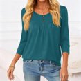 thumbnail image 3 of 3/4 Length Sleeve Womens Tops 2026 Spring Summer Trendy Tee Shirts Dressy Casual Business Work Blouses Outfits Cyan 2XL, 3 of 5
