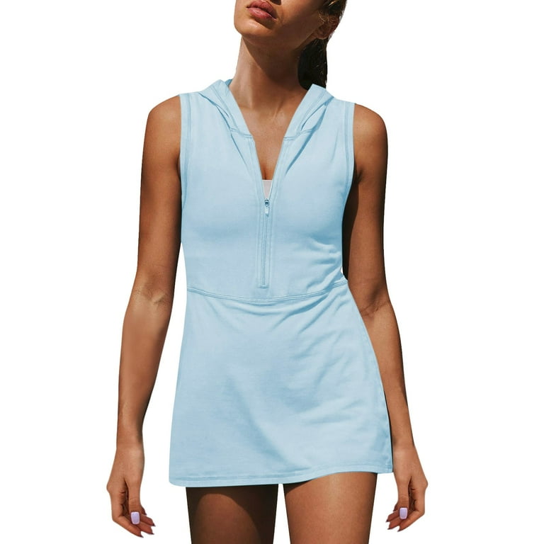 Dresses for Women Womens Half Zip Athletic Dress Hooded Dress Workout Dress Tennis Dress Dresses Kagetolytai Light Blue L Walmart