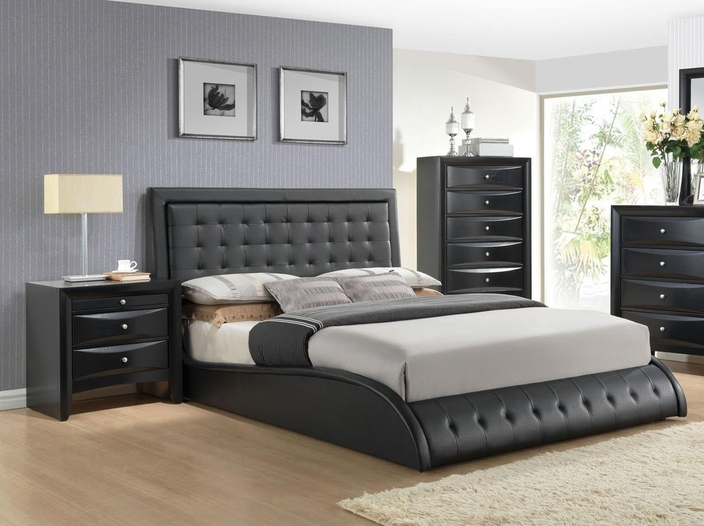 Rich Black PU Upholstered Queen Bedroom Set 3Pcs Acme Furniture 20660Q