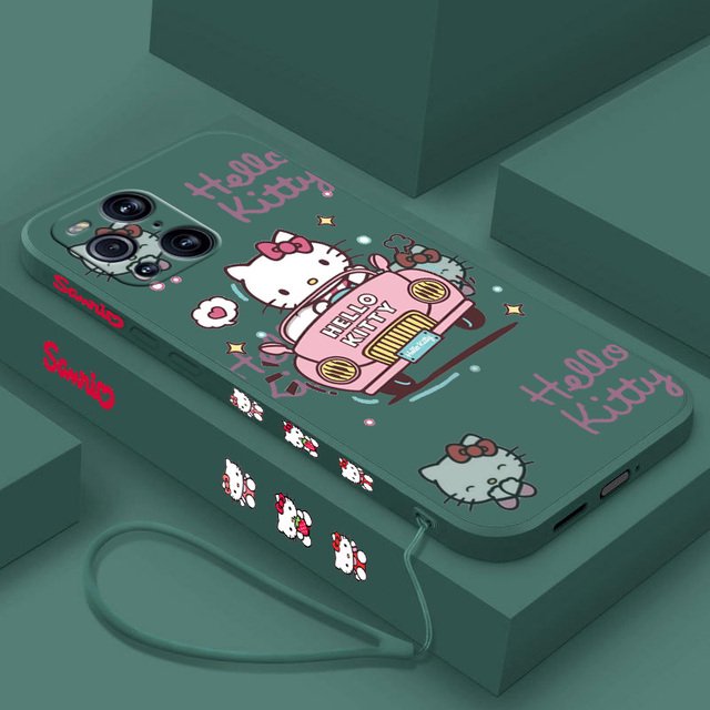 wangyu Sanrio Cute Hello Kitty Phone Case For OPPO Find X2 X3 X5 Pro Lite Neo Reno 2 Z 5 6 7 8 10 Lite Pro Liquid Left Rope Shell Cover