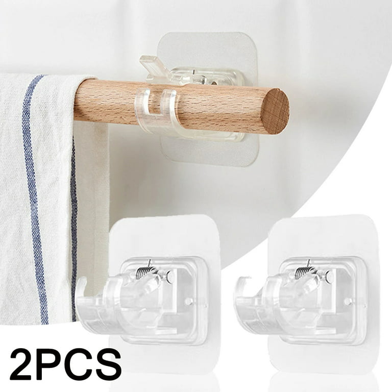 2PCS Clear No Drill Curtain Rod Brackets, Self-Adhesive Curtain Rod Holder  Mount Adjustable Curtain Rod Hooks, Nail Free Curtain Hangers, Non Screw  Damage Stick On Drapery Rod Bracket for Wall