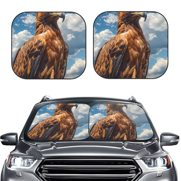 Picia Blue Sky White Cloud Eagle 2 Piece Car Windshield Sun Shade Foldable | Foldable Sun Shield for Front Window Blocks UV Rays and Keeps Your Vehicle Cool-Medium