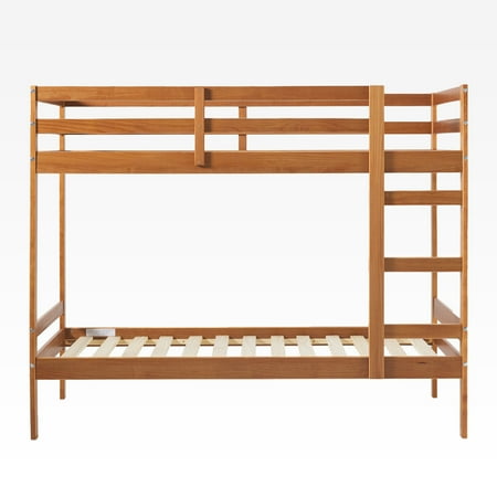 Walker Edison - Minimalist Slatted Solid Wood Low Queen Bedframe - Natural Pine