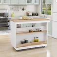 thumbnail image 2 of Kitchen Cart, Rolling Mobile Kitchen Island Cart with Solid Wood Top & 4 Universal Wheels, Tableware Cabinet Kitchen Cart with 2 Drawers, Towel Racks & 3 Storage Compartments, White, 2 of 7