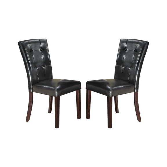 Dining Chair, Set of 2 Black Faux Leather Upholstered Side Chairs with Button Tufted Cushioned Seats and Solid Birch Wood Frame for Formal Dining Room or Kitchen, 250 lbs Capacity