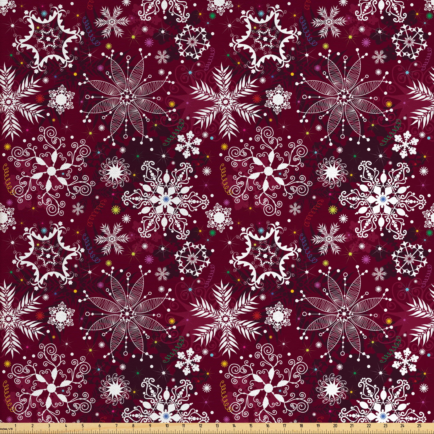 Winter Fabric by The Yard, Floral Flakes with Colorful Swirls Dots and ...