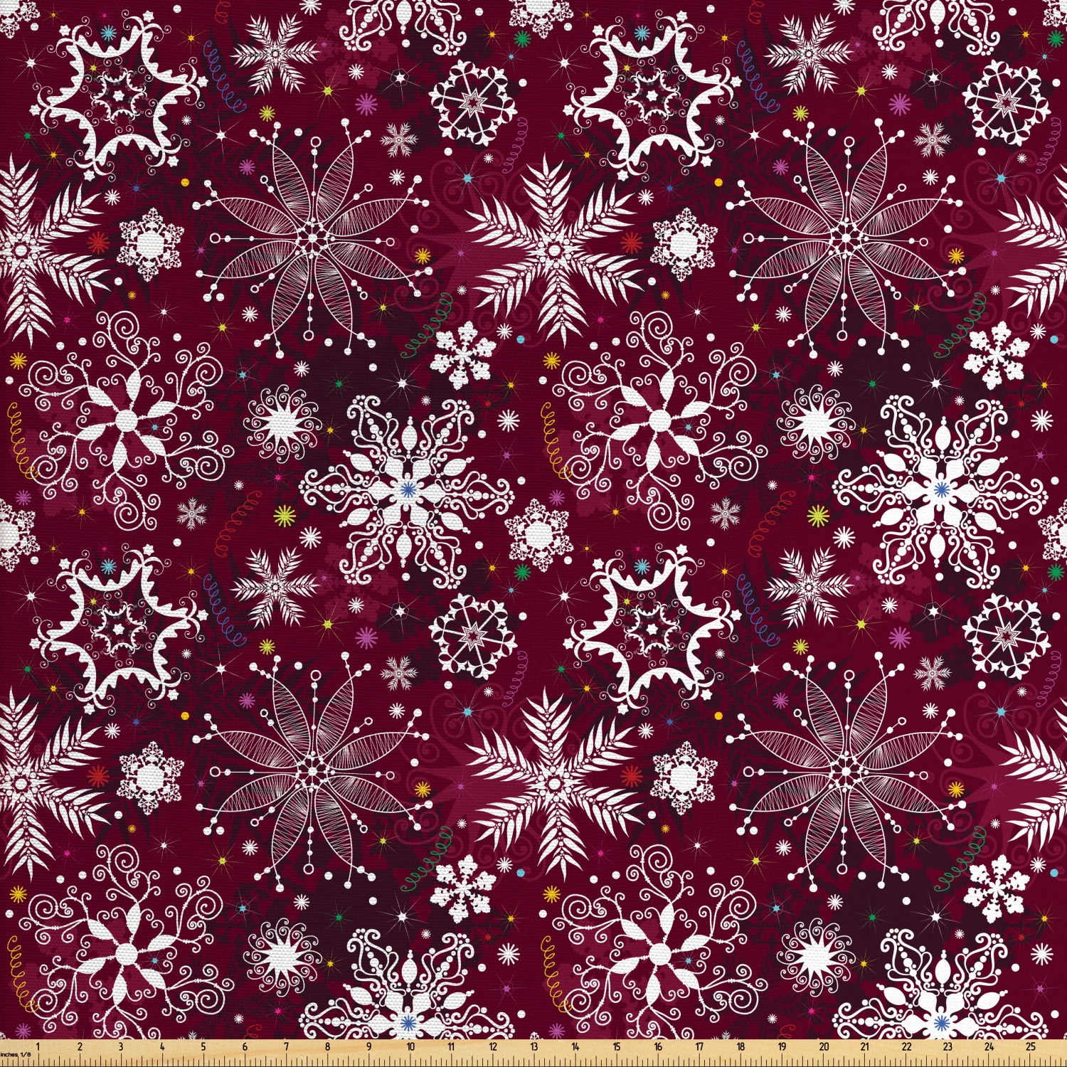 Winter Fabric by The Yard, Floral Flakes with Colorful Swirls Dots and