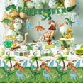 thumbnail image 6 of Dinosaur 3rd Birthday Party Supplies Decorations, Dino Theme Three Rex Birthday Decorations, Paper Plates, Cups, Napkins, Tablecloth, Disposable Cutlery, Swirls, Banner, Serves 24, 6 of 7