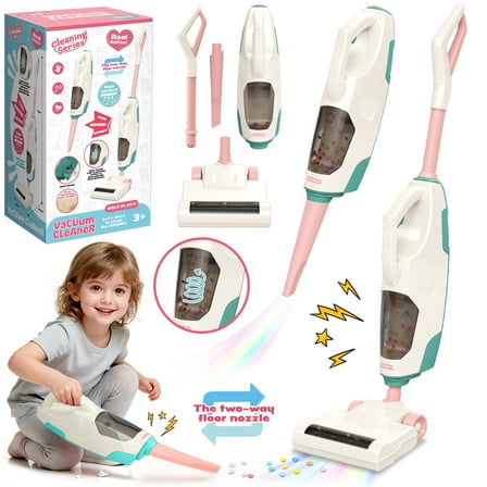 UQN Kids Vacuum Really Works, 2 In 1 Toddler Toy Cleaning Set , Kids Vacuum Cleaner Toy with Real Suction,Sound,2 Nozzles, Pretend Play Cleaning Toy Vacuum for Toddlers 1-3, Gift for Girls Ages 3-6.