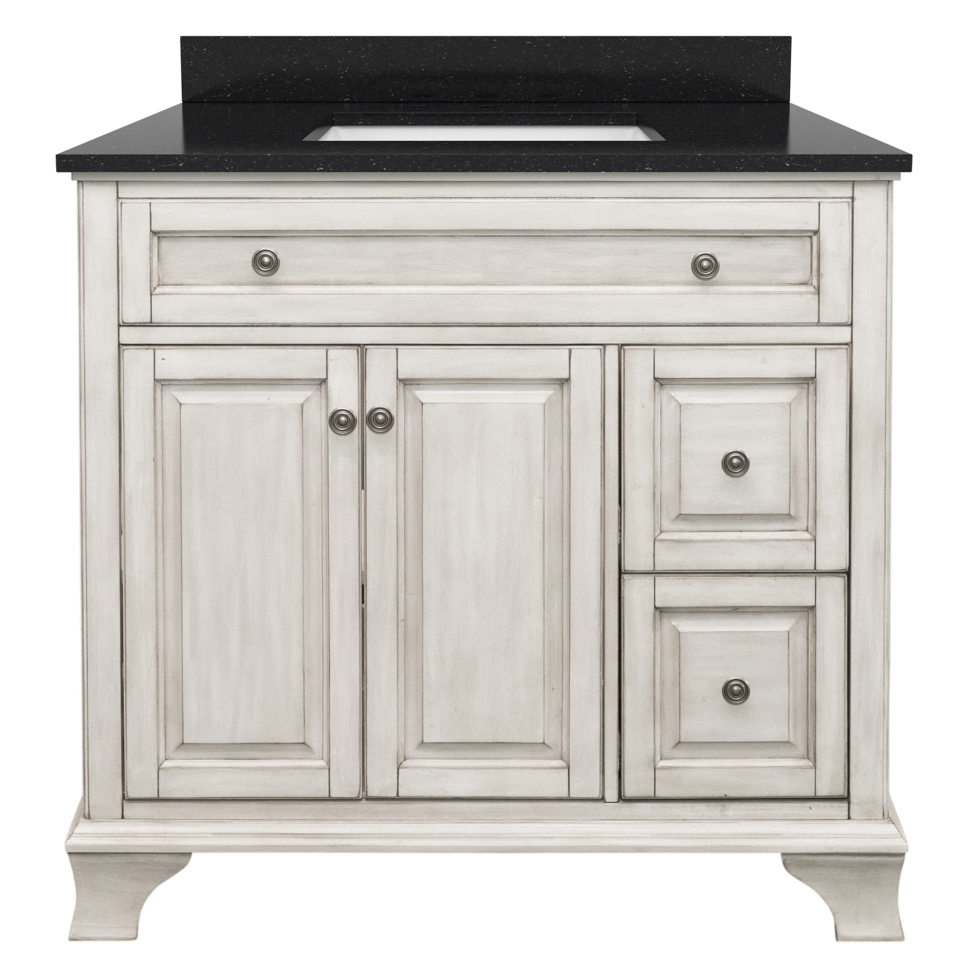 Corsicana 37" Antique White Vanity with Black Galaxy Granite Top