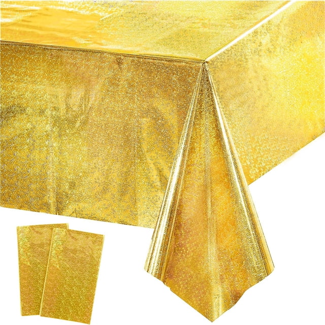 Glitter Purple Party Table Cloth - 54'' x 108'' - 2 Packs - Disposable Plastic Rectangular Tablecover for Demons/Galaxy/Space/Birthday Themed