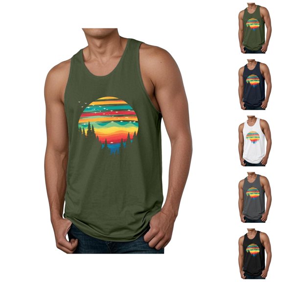 Tank Tops for Men Casual Graphic Scoop Neck Sleeveless Shirt Summer Lightweight Mens Tanks