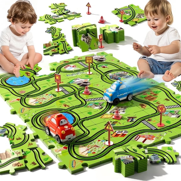 48PCS Puzzle Track Car Set for Toddlers, Kids Toys for 3-8 Year Old Boy, Floor Puzzle Tracks with Toy Cars, Toddler Toys Gifts for Birthday Christmas