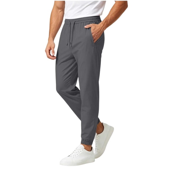 Men Lightweight Joggers Elastic Drawstring Waist Athletic Pants Tapered Ankle Cuffs Trousers Quick Dry Stretch Workout Trouser Casual Solid Jogger Pants with Zipper Pockets Gym Running Daily Wear
