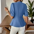 thumbnail image 5 of Women V-Neck Button Tops Short Sleeve Lace Hem Fashion T-Shirt Summer Temperament Casual Outfit,Blue,XXL, 5 of 7