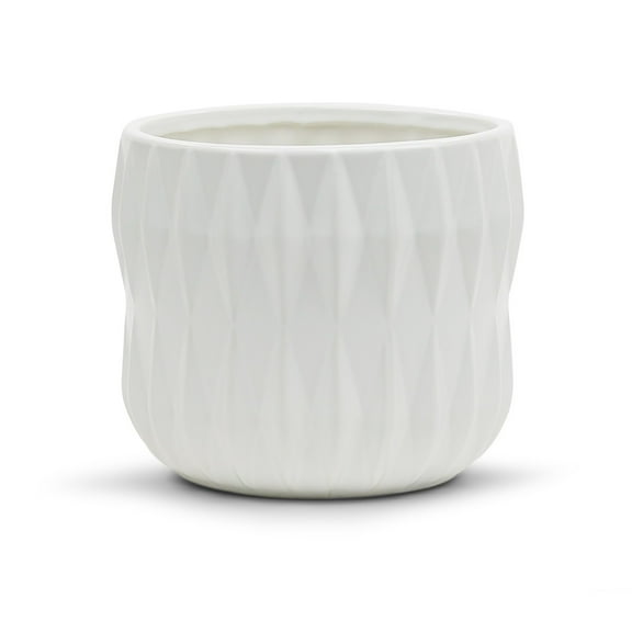 WGV Large Unique White Ceramic Pot- 6.5" Wide x 6" Height, Good quality, Heavy Weighted Base - 1 Pc