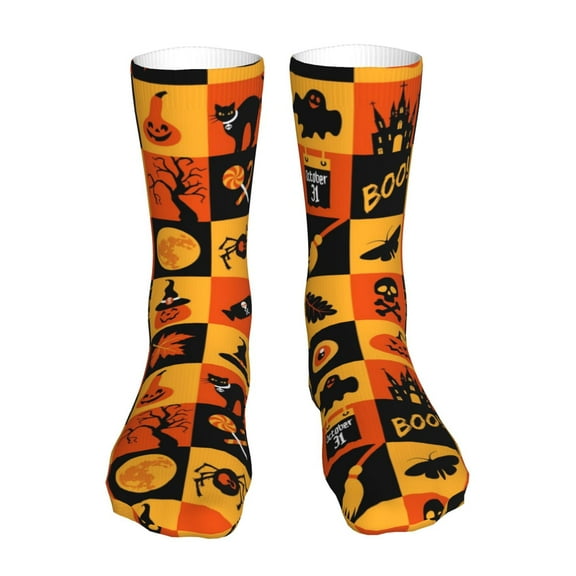Fuzoiu Halloween Print Crew Socks,Casual Athletic Gym LightWeight Thin Socks,Casual Crew Socks for Men Woman,Calf Length Crew Socks