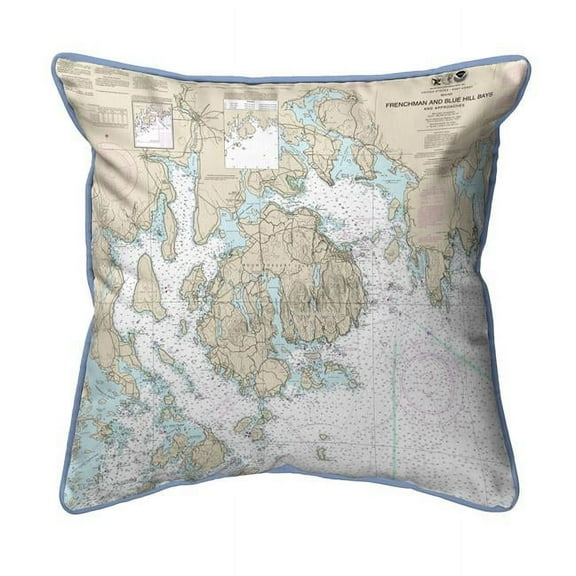 Betsy Drake ZP13312MT Frenchman & Blue Hill Bays, ME Nautical Map Extra Large Zippered Indoor & Outdoor Pillow - 22 x 22 in.