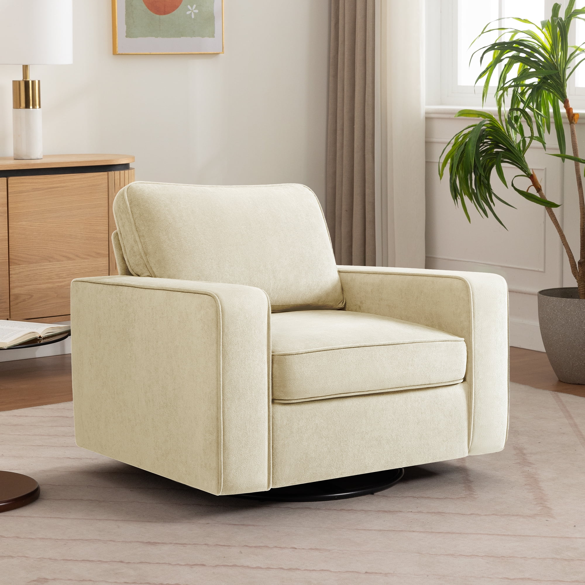 COOLHUT 360° Swivel Accent Chair Set of 2, 36.2" Wide Accent Chair Armchair, Comfy Upholstered Single Sofa Chair for Living Room and Bedroom, Biege