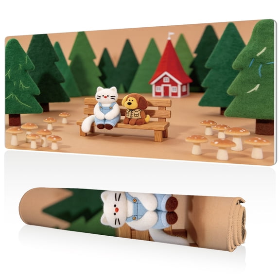 LIVEKEY Mouse Pad XXL Forest Friends Design 80x40cm Extra Large Desk Mat Full Coverage Durable Easy Clean Non Slip Stitched Edge for Gaming Office Computer Use