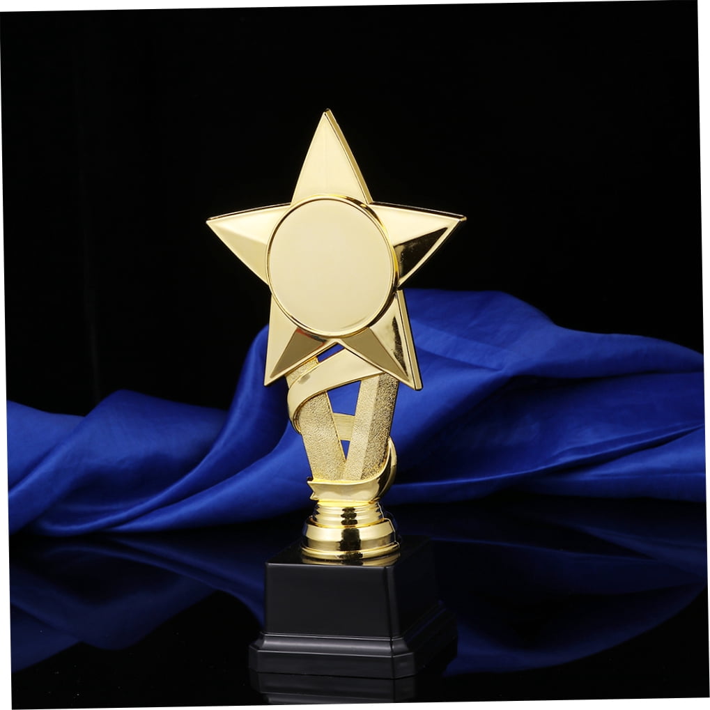 OUNONA 2Pcs Golden Plastic Star Trophies Party Award Trophies for Football Soccer Winners Celebration