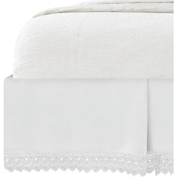 Mocassi Lace Bed Skirt 15inch Drop, 1500 Thread Count Quality, Sophisticated Design for a Vintage Look- Easy Care and Wrinkle Resistant,Twin, White