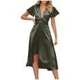thumbnail image 1 of Birdeem Robe Midi Longue Décontractée d'Été pour Femmes à Manches Courtes Col en V Unie Aguichant Fluide, 1 of 5