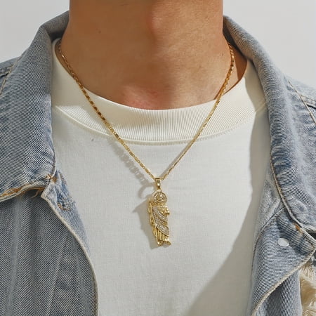 San Judas Tadeo Pendant Necklace Women with rhinestone Men Saint Jude Thaddeus 14K White Gold Religious Jewelry