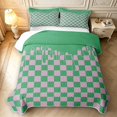 thumbnail image 2 of Manfei Contemporary Grid Bed Spread Queen,Checkered Art Queen Coverlet Set,Green Pink,3-Piece,1 Quilt and 2 Pillowcases, 2 of 7