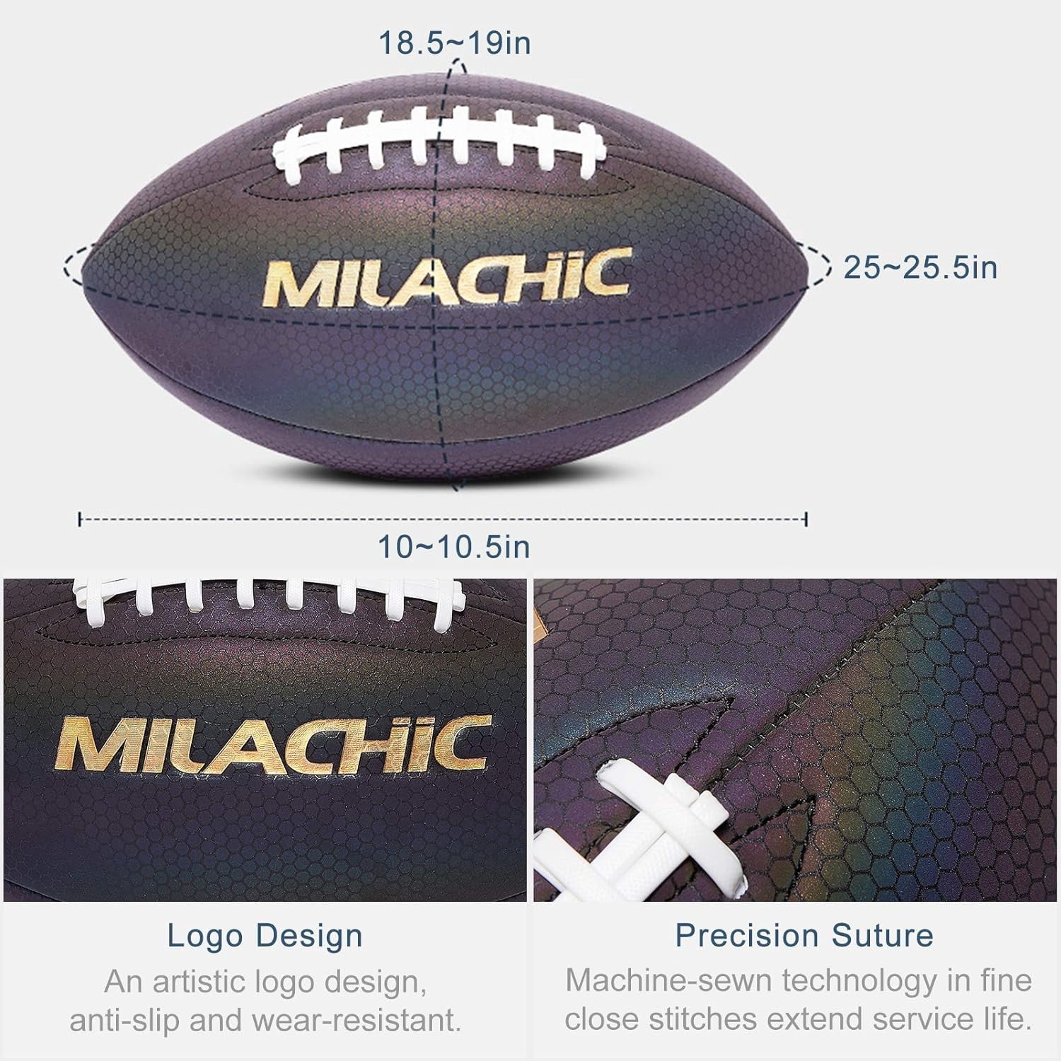 Football, Holographic Reflective Glowing Footballs with Pump for Kids, Teens and Adults - Synthetic Leather Outdoor All-Weather Footballs