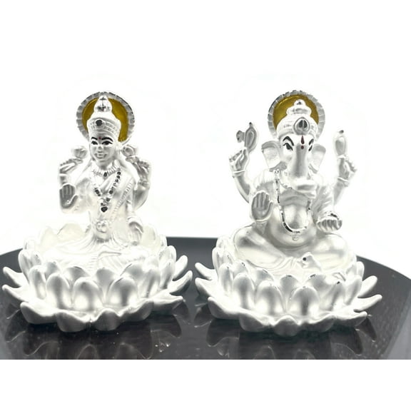 999 Pure Silver Ganesh & Lakshmi/Laxmi idol/Statue / Murti (Figurine #12B)