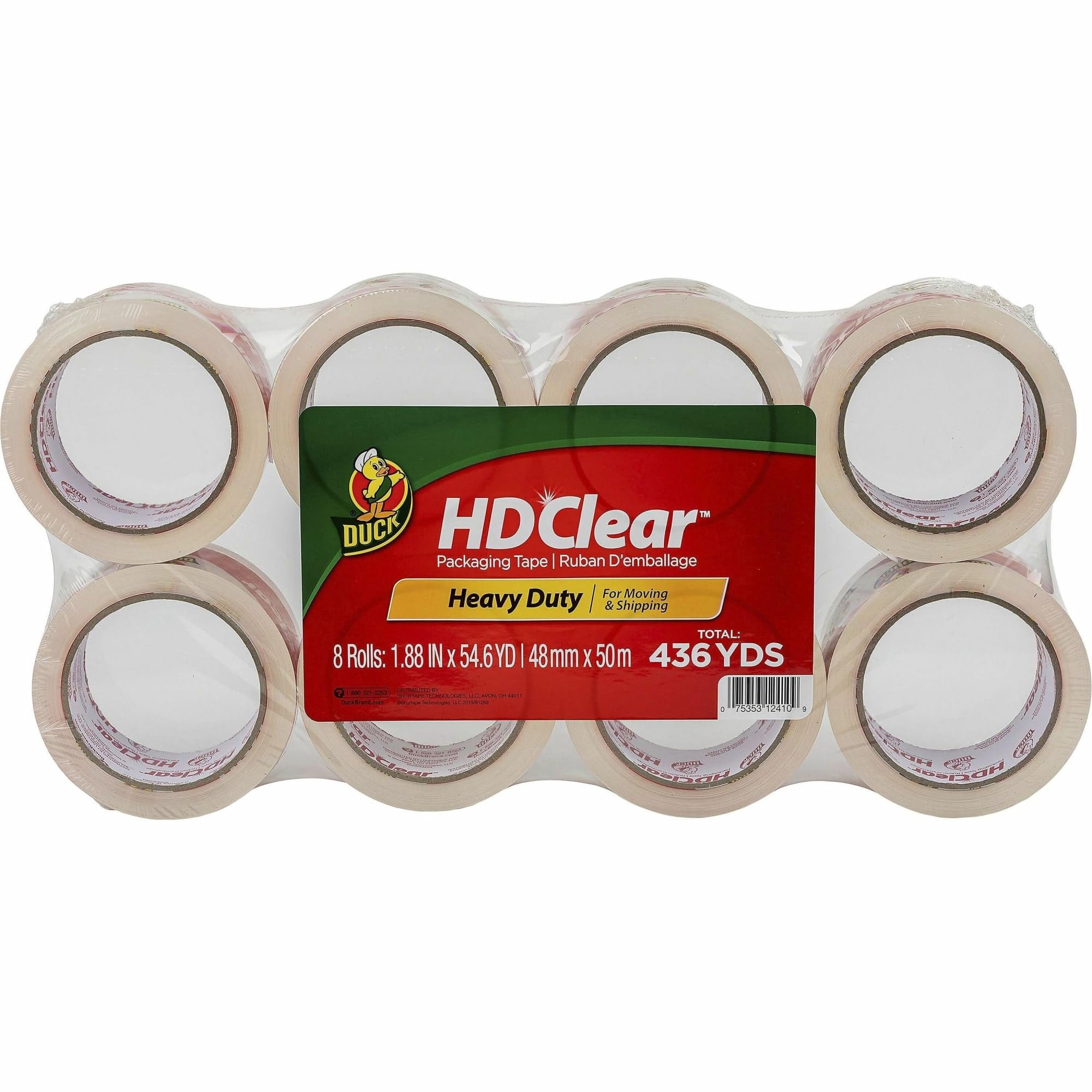 Duck® HD Clear™ Heavy-Duty Packaging Tape, 3" Core, 1 7/8" x 54 5/8 Yards, Clear, Pack Of 8