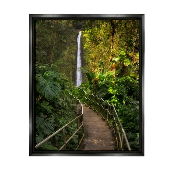 Stupell Industries Lush Jungle Bridge Waterfall Landscape Photography Black Floater Framed Art Print Wall Art
