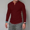 thumbnail image 2 of AMERTEER T-Shirt Homme Manches Longues Col Rond Bouton Uni Décontracté, 2 of 6