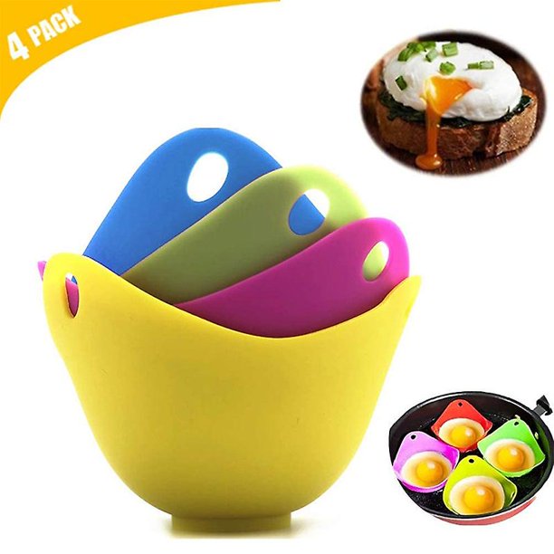 Tazas de silicona para escalfar huevos con soportes de aro, para cocinar huevos en microondas o hornalla, paquete de 4