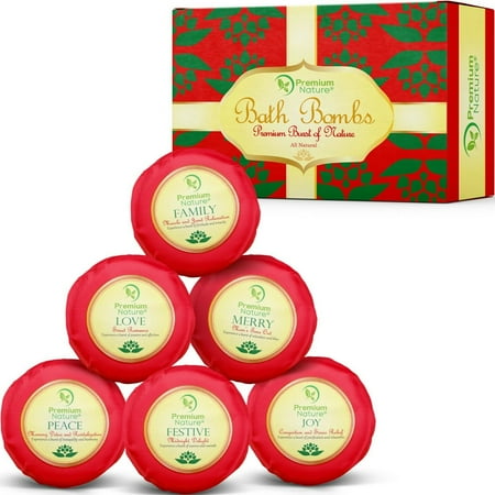 Christmas Gift For Her Bath Bombs Holiday Gift Set of 6, Christmas Fizzies for Her & Him, Relieves Pain & Moisturizes Dry Skin, By Premium Nature ()
