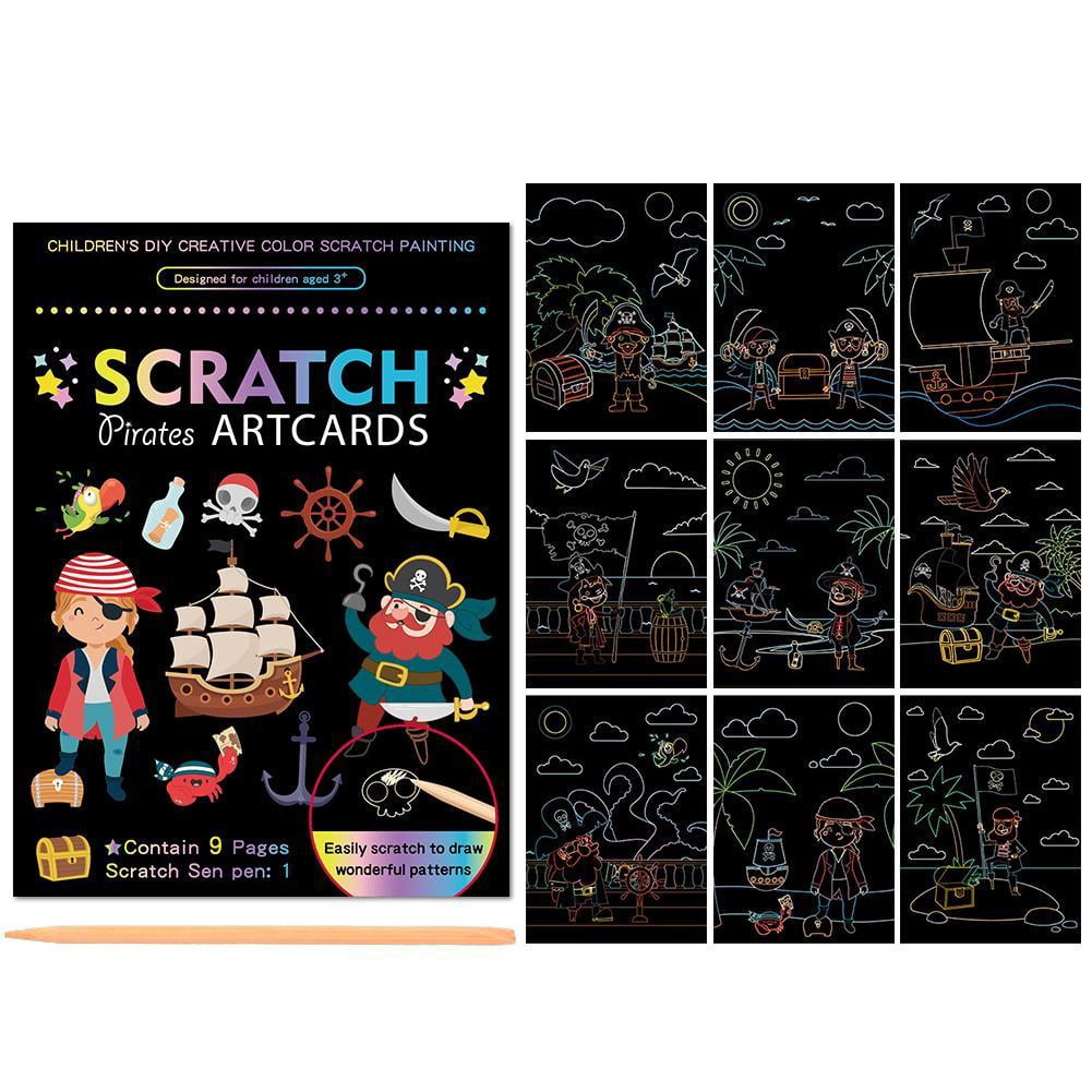 Magic Rainbow Color Scratch Art Painting Paper Card Kit Cartoon Dinosaur Drawing Board Kids Diy Educational Toys