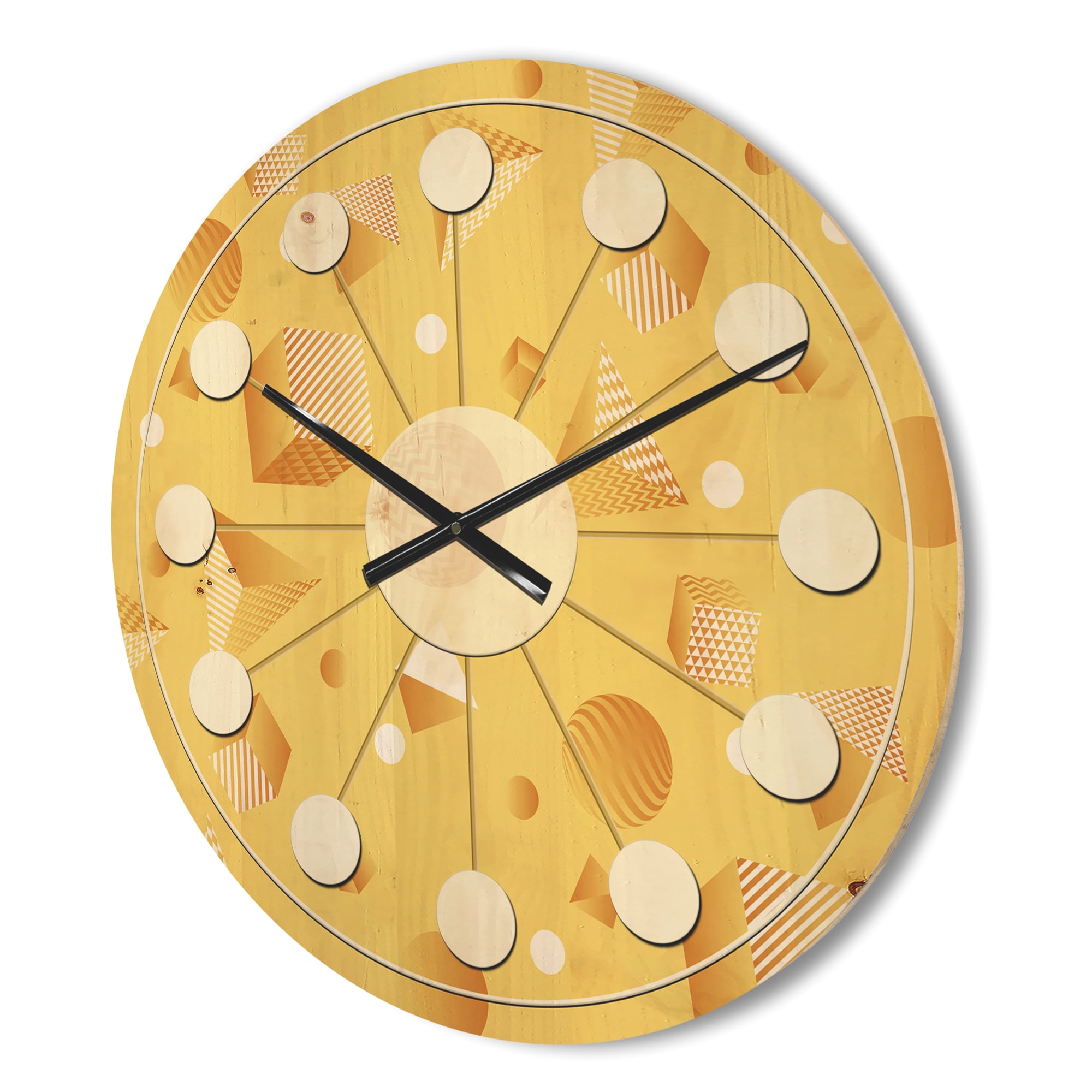 Designart 'Yellow Minimal Geometrical Shapes' Mid-Century Modern Wood Wall Clock