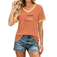 thumbnail image 2 of Women's Football Graphic T-Shirt, Women's Fashion V-Neck Short Sleeve T-Shirt with Letter Print for Casual Wear for Soccer Tournament 2026 Orange Size: 2XL, 2 of 5