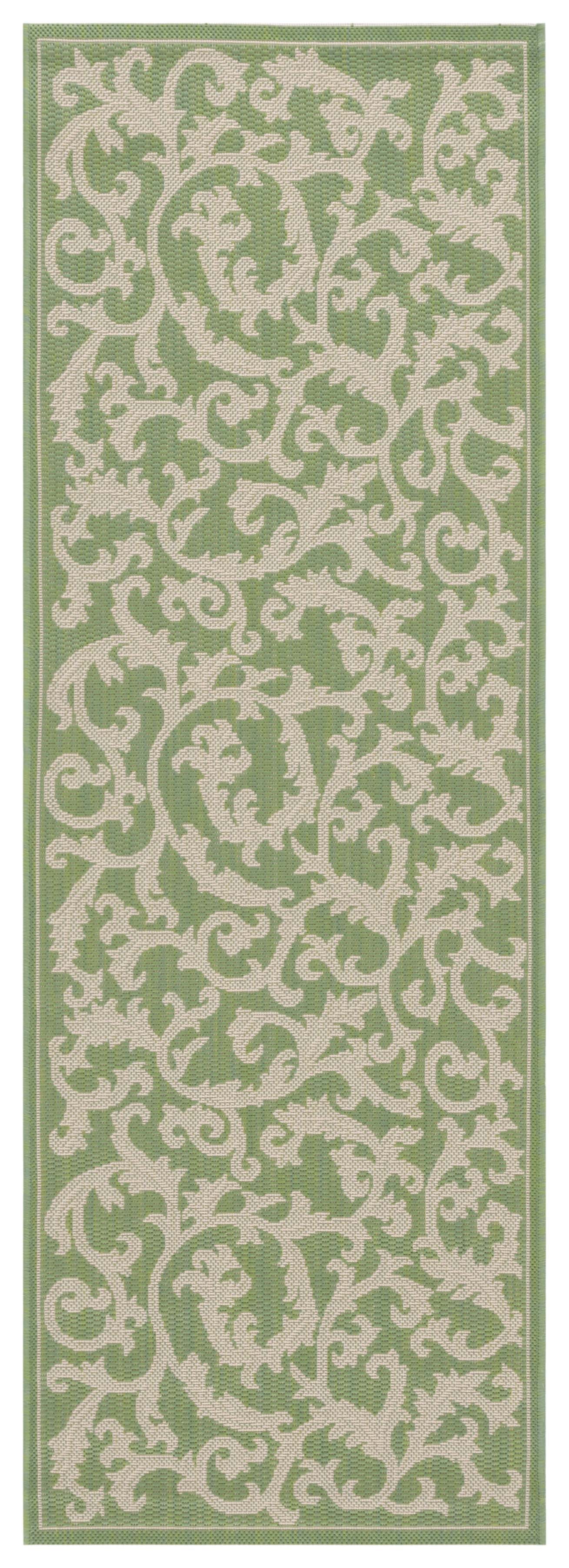 Safavieh Courtyard Kevin Floral Indoor/Outdoor Runner Rug, Olive/Natural, 2'3" x 6'7"