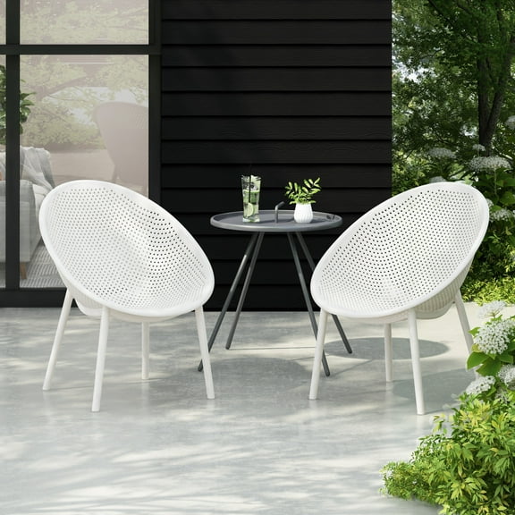 Kaia Modern Outdoor Patio Accent Chairs, Minimalist Design, White, Set of 2