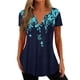 thumbnail image 3 of Elegante y transpirable para ir de compras, viajar y trabajar en la oficina: blusa estampada de manga corta con escote en V en color azul, 3 of 6