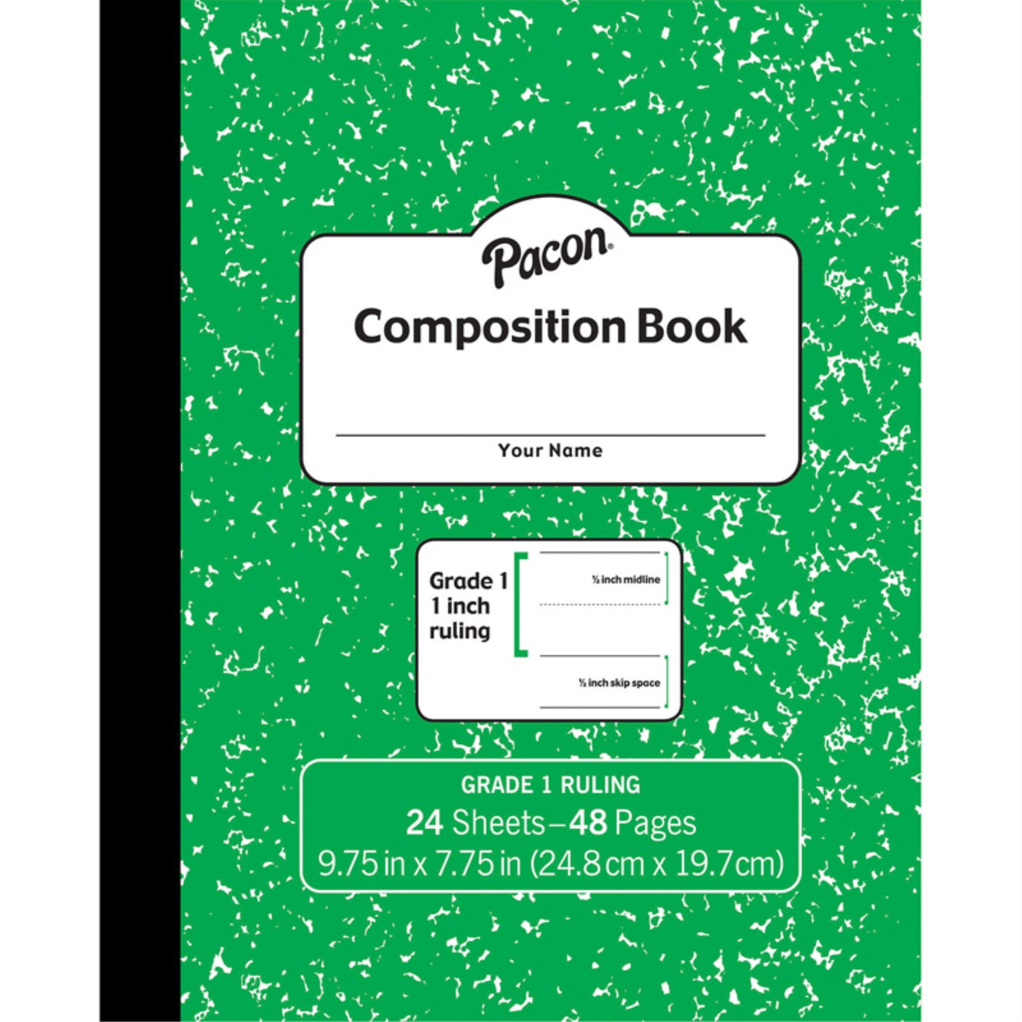 Composition Book, Grade 1, Green Marble, 1' x 1/2' x 1/2' Ruled, 9-3/4' x 7-3/4', 24 Sheets