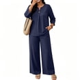 thumbnail image 4 of Two Piece Sets for Women 3/4 Sleeve Button Lounge Sets 2026 Summer Fall Vacation Travel Outfits Fashion Clothing Royal Blue XXL, 4 of 6