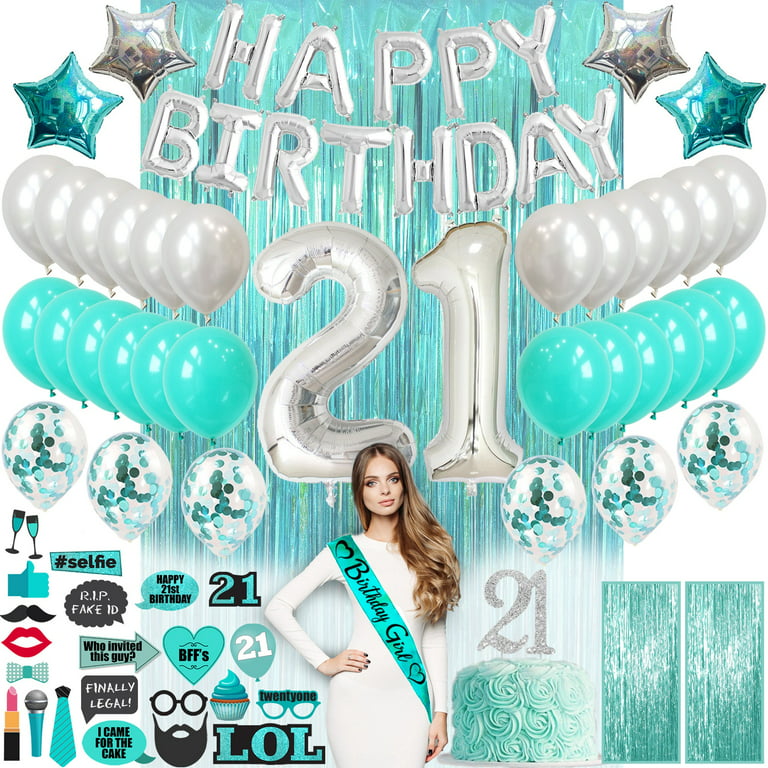 21st Birthday Decorations Cake Topper Party Supplies and Teal ...